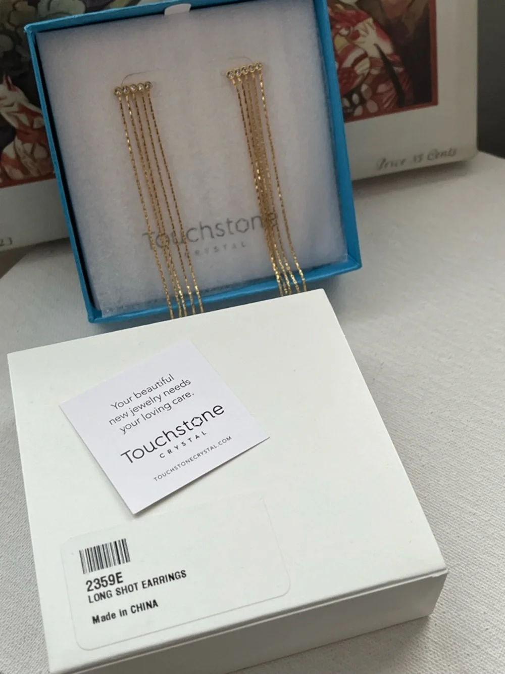 TSC Swarovski Gold Drop Earrings with Clear Swarovski Crystals - Picture 5 of 6